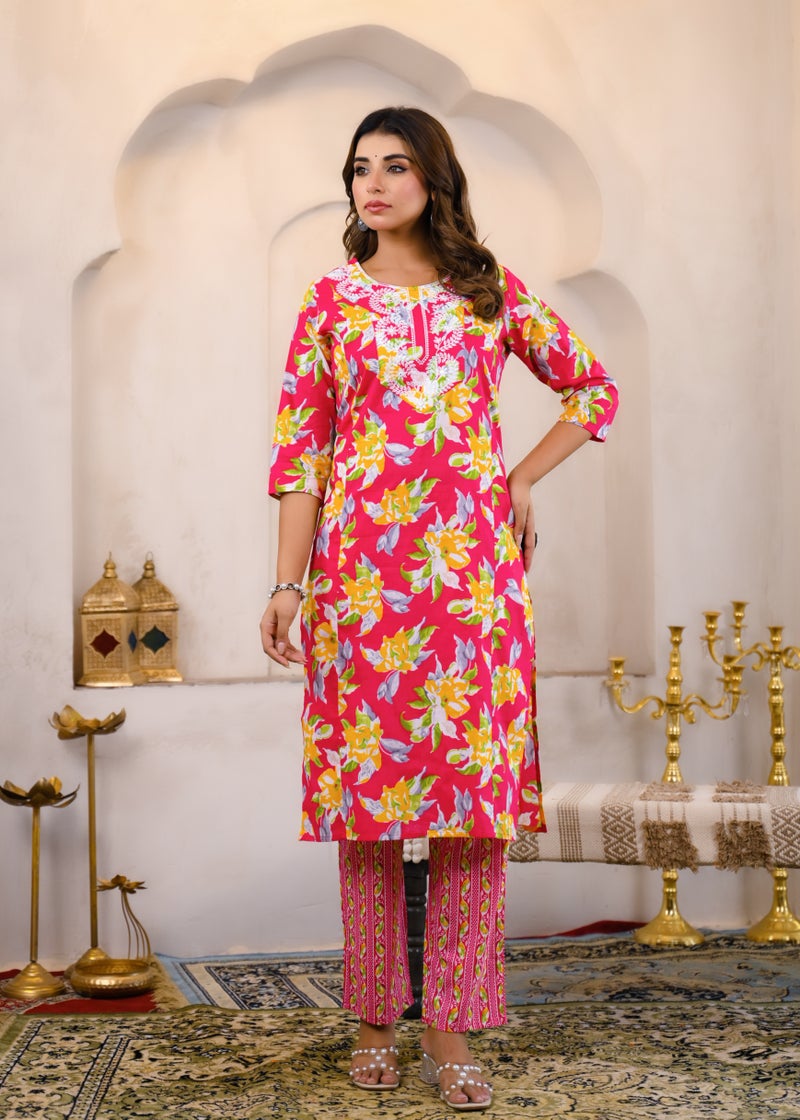 Shifory Pink Printed & Embroidered Kurti Set for Women - Image 3